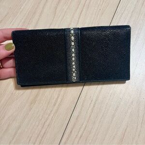 Stingray Black Textured Clutch with Cream Accent
